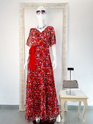 Μακρύ Φόρεμα Με Εντυπωσιακό Ντεσέν Σε Υπέροχο Κόκκινο Χρώμα 